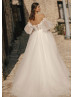 Off Shoulder Beaded Ivory Lace Tulle Wedding Dress With Detachable Sleeves